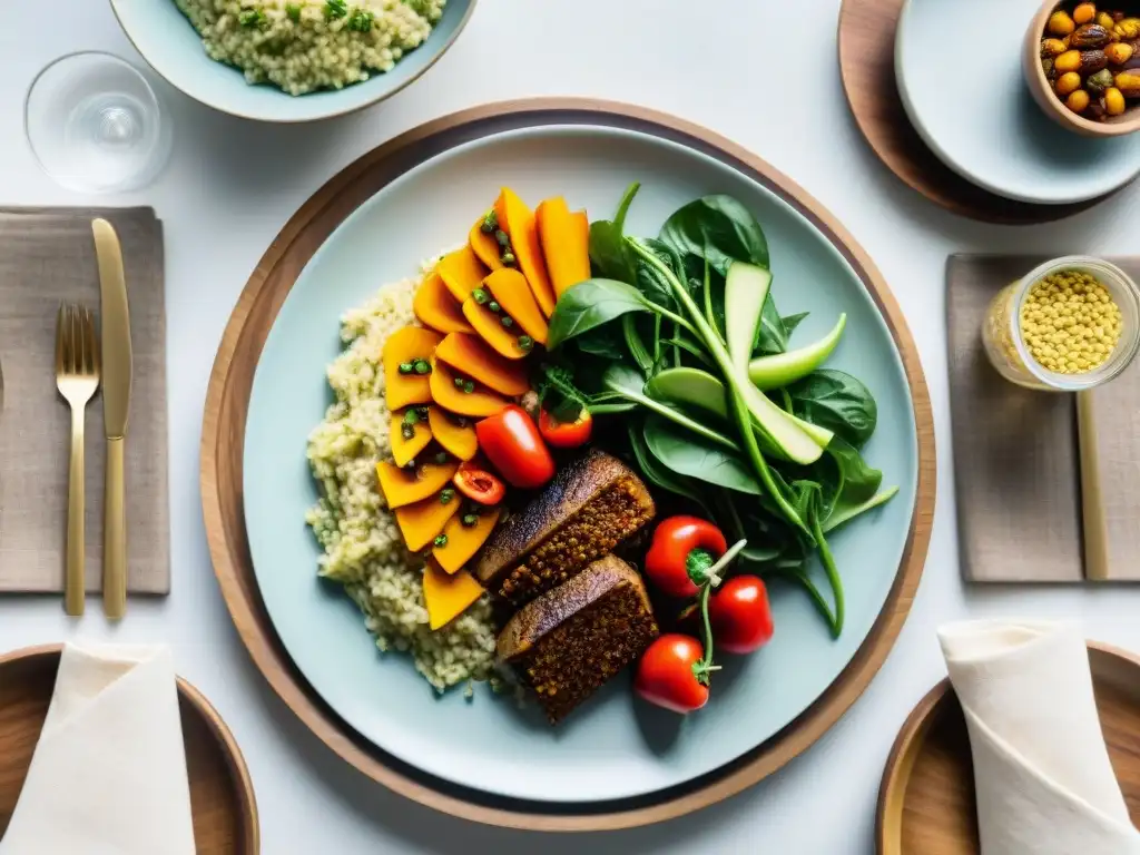 Un festín vegano sin gluten en una mesa elegante con menús semanales vegano sin gluten