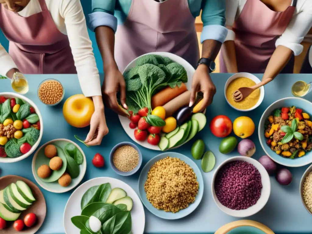 Un festín vegano sin gluten seguro: diversidad y alegría en la preparación y disfrute de coloridos platillos saludables