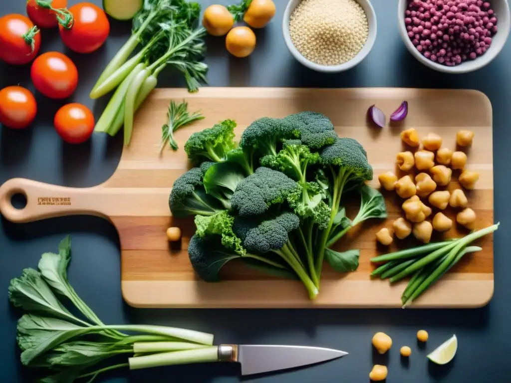 Un festín de vegetales coloridos cortados y ingredientes sin gluten, inspirando cenas rápidas sin gluten innovadoras