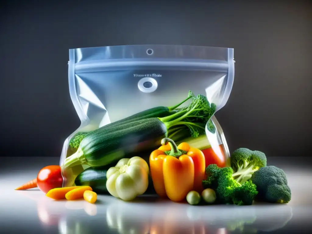 Un festín de vegetales coloridos y frescos envasados al vacío para recetas sin gluten sous vide