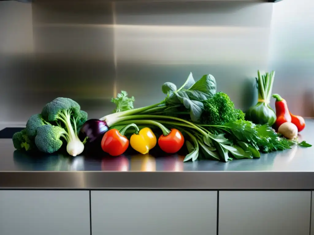 Un festín de vegetales frescos y coloridos en una cocina moderna