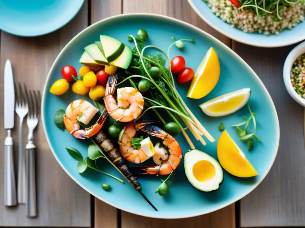 Un festín veraniego vibrante de recetas sin gluten en una mesa rústica, rodeado de naturaleza exuberante