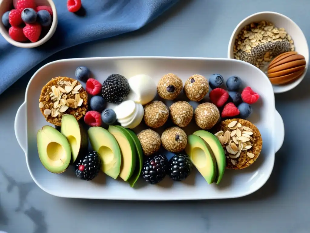 Un festín vibrante de snacks post entrenamiento sin gluten en una cocina luminosa y fresca