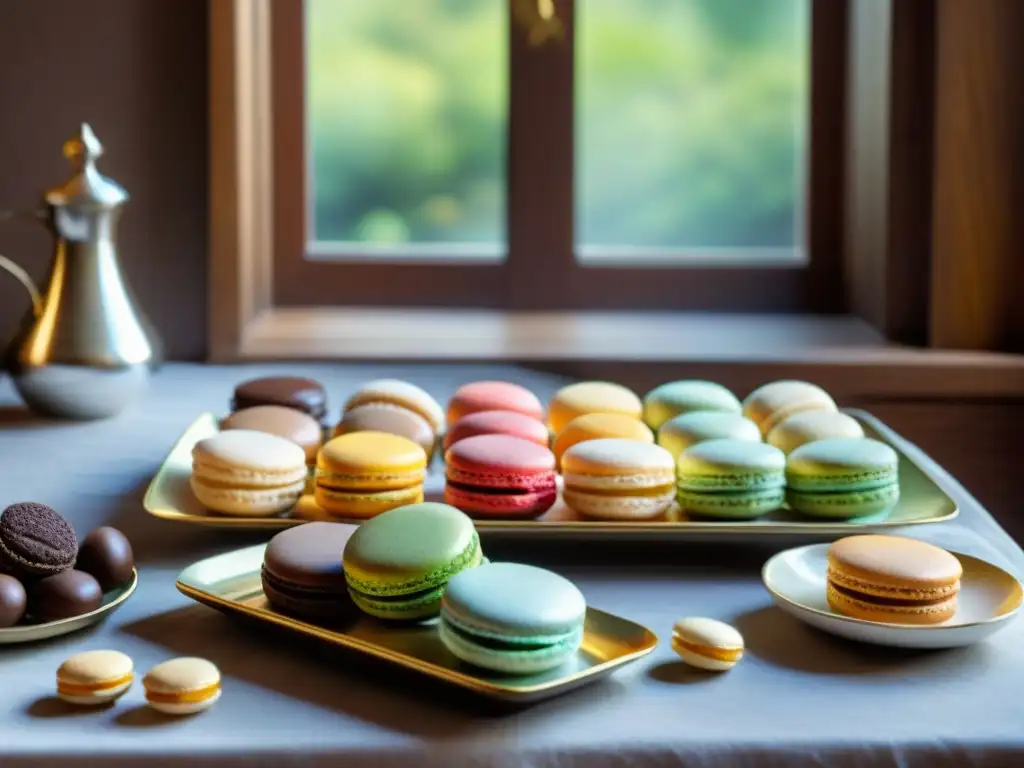 Un festín visual de dulces tradicionales sin gluten: macarons, merengues, trufas y galletas de almendra sobre una mesa rústica