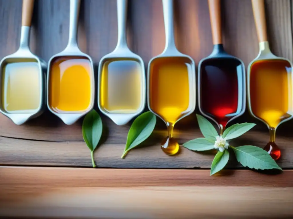 Un festín visual de edulcorantes naturales sin gluten para postres, con colores vibrantes y elegante presentación en mesa rústica