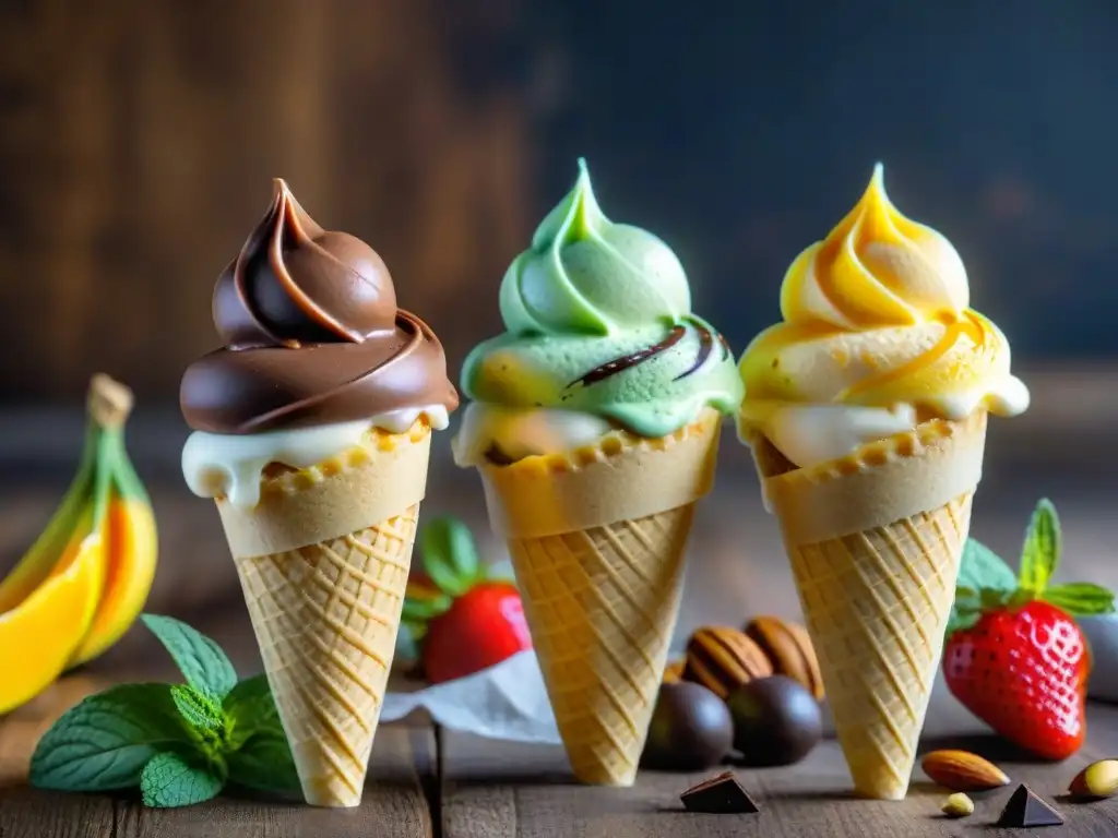 Un festín visual de helados veganos sin gluten caseros en una mesa rústica