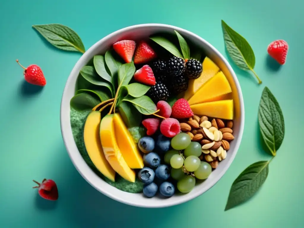 Un festín visual de ingredientes frescos para Smoothie Bowls sin Gluten veganos, vibrantes y llenos de vida