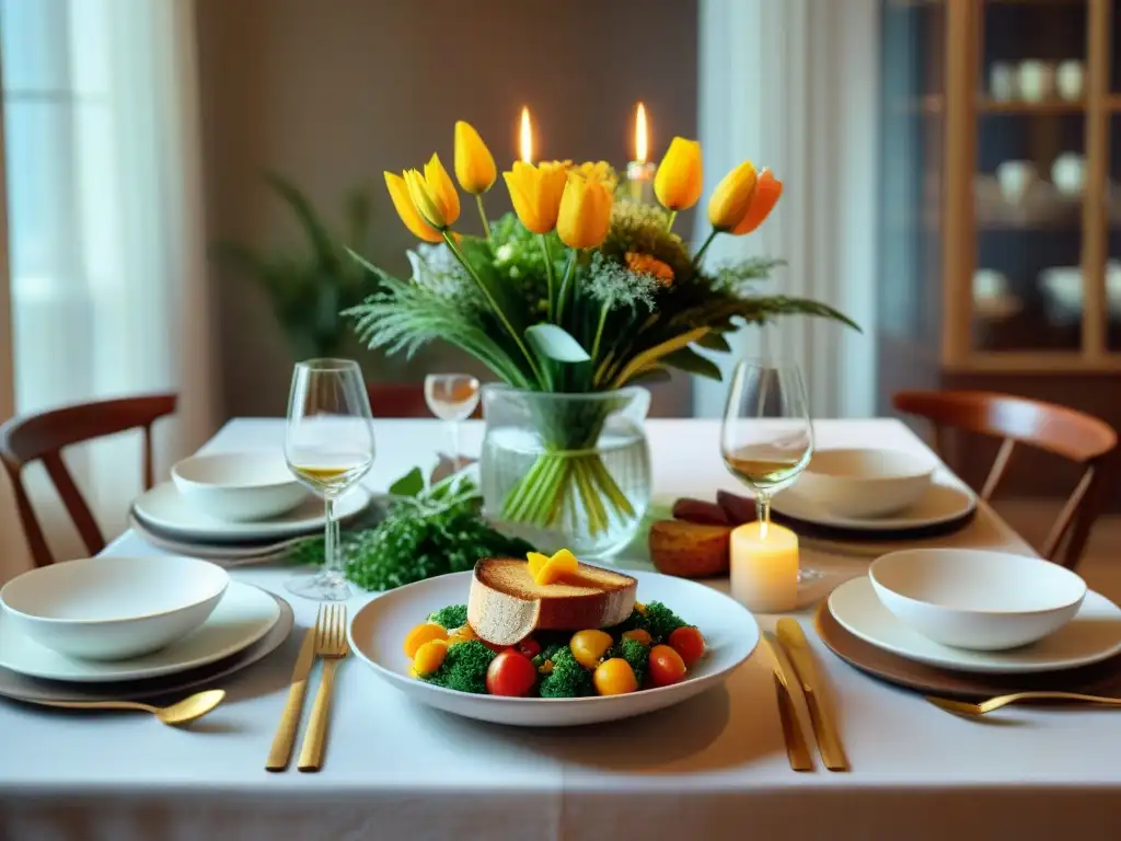 Un festín visual de un menú sin gluten para cada comida en una mesa elegantemente decorada con platillos apetitosos y ambiente acogedor