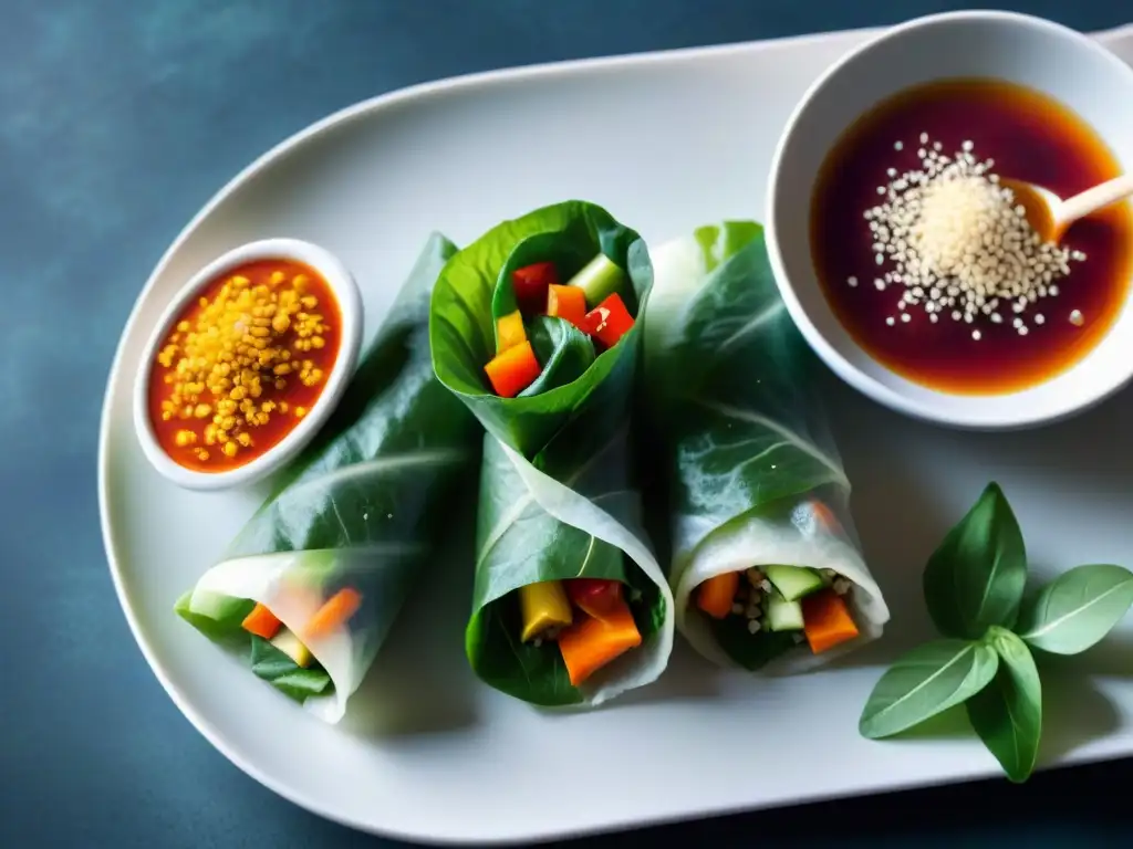 Un festín visual de Rollitos de primavera sin gluten con vegetales vibrantes y salsa agridulce, listos para saborear