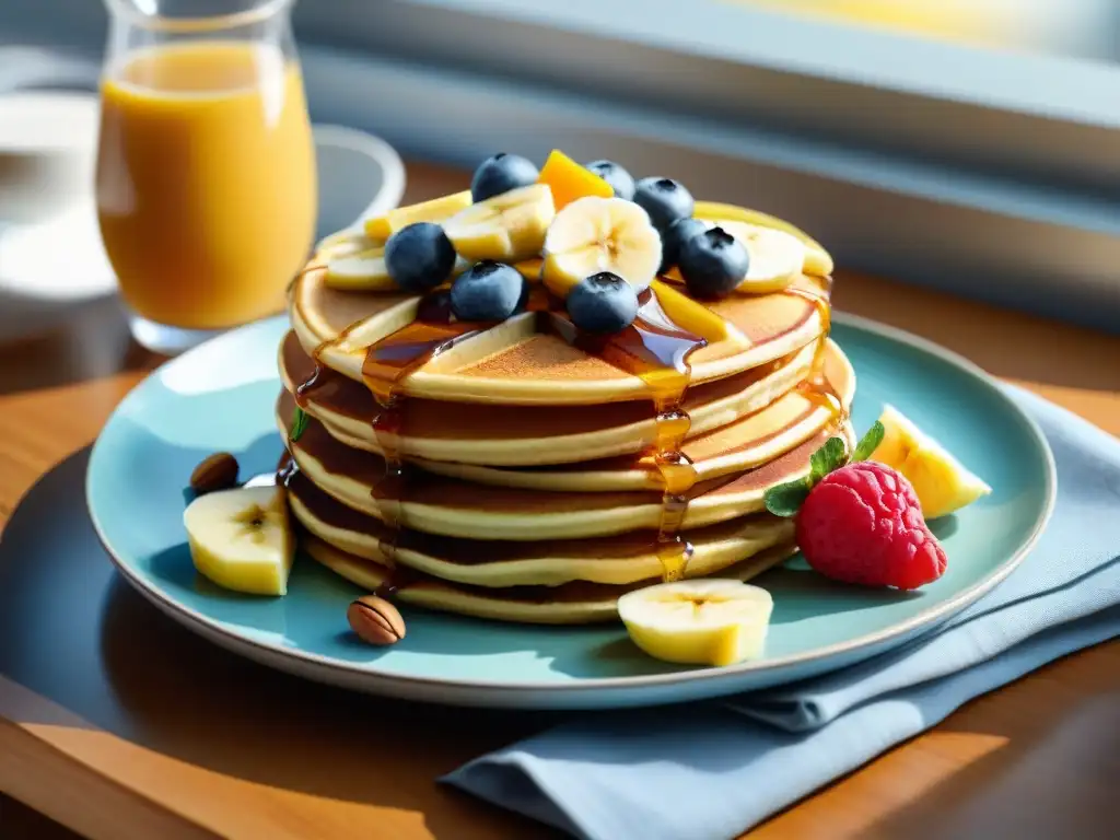 Un festín de pancakes y waffles sin gluten con frutas frescas y siropes, ideas innovadoras