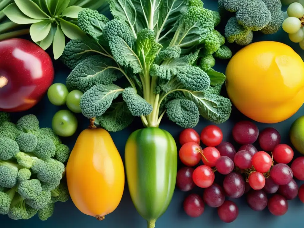 Un festival de frutas y verduras frescas y vibrantes, transmitiendo la esencia de una dieta sin gluten microbiota revitalizada