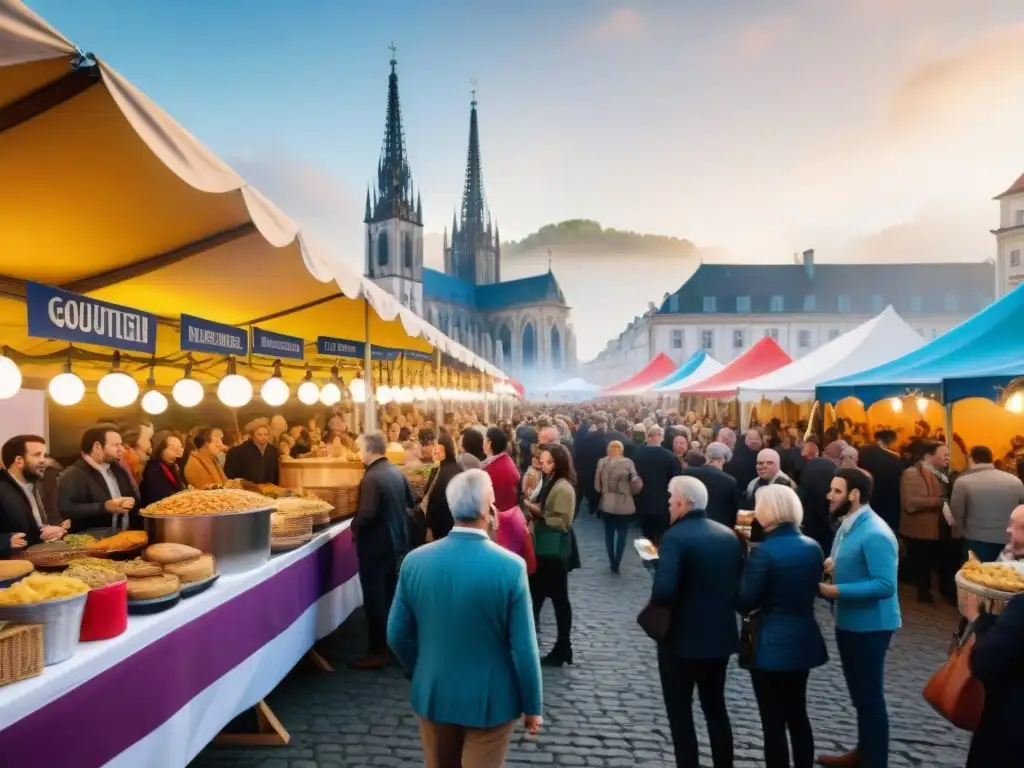 Festivales de comida sin gluten mundial: Un festival europeo vibrante con platos coloridos y diversa multitud disfrutando