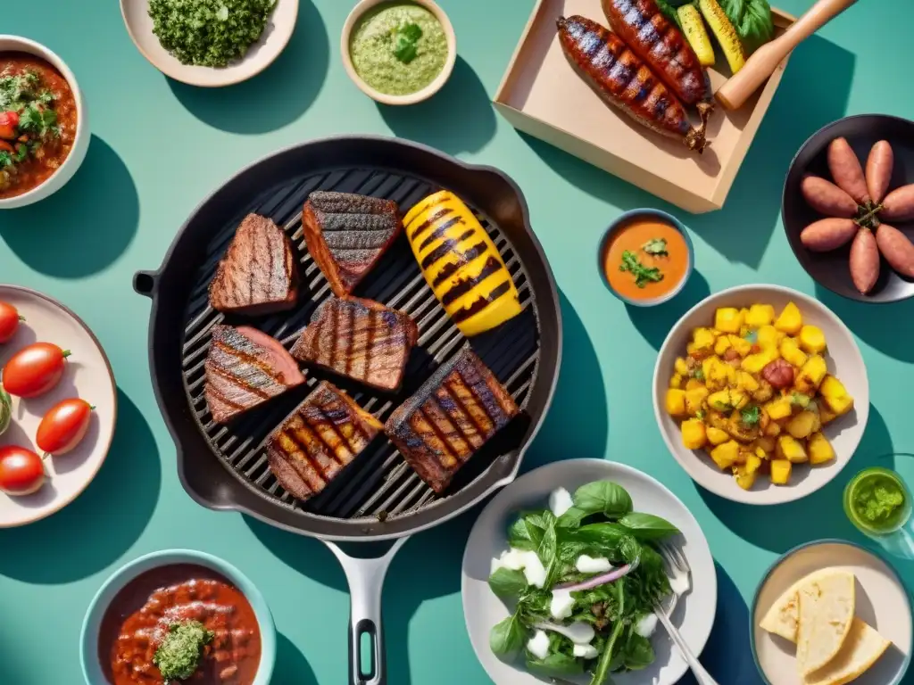 Asado latino sin gluten: fiesta de sabores a la parrilla Un festivo asado latino sin gluten delicioso con amigos y familia en un jardín soleado