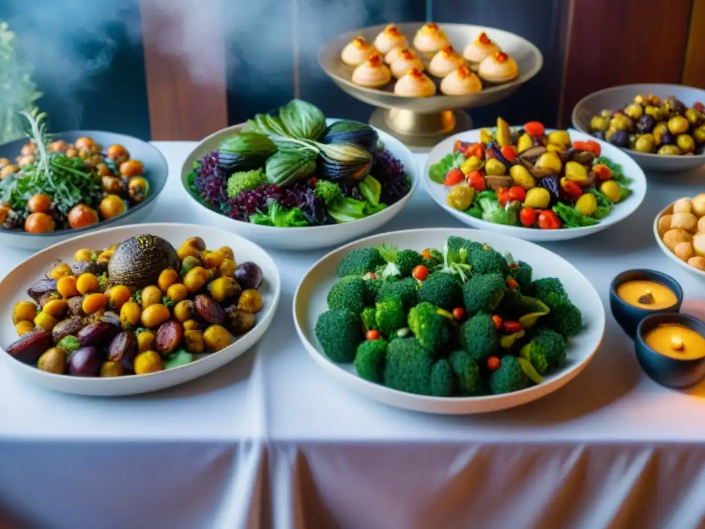 Exquisito buffet glutenfree para celebrar el Año Nuevo Festivo buffet sin gluten para Año Nuevo: variadas recetas en una mesa decorada con colores vibrantes y deliciosos platillos