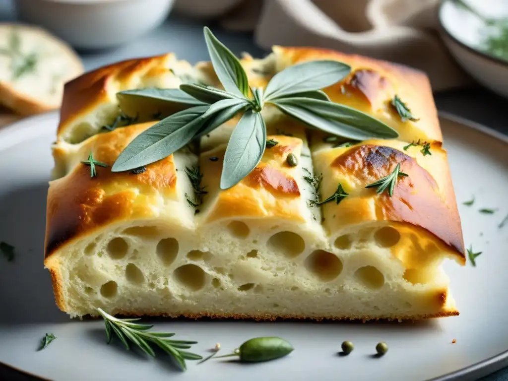 Focaccia sin gluten con hierbas frescas: una deliciosa explosión de colores y sabores naturales en una imagen irresistible