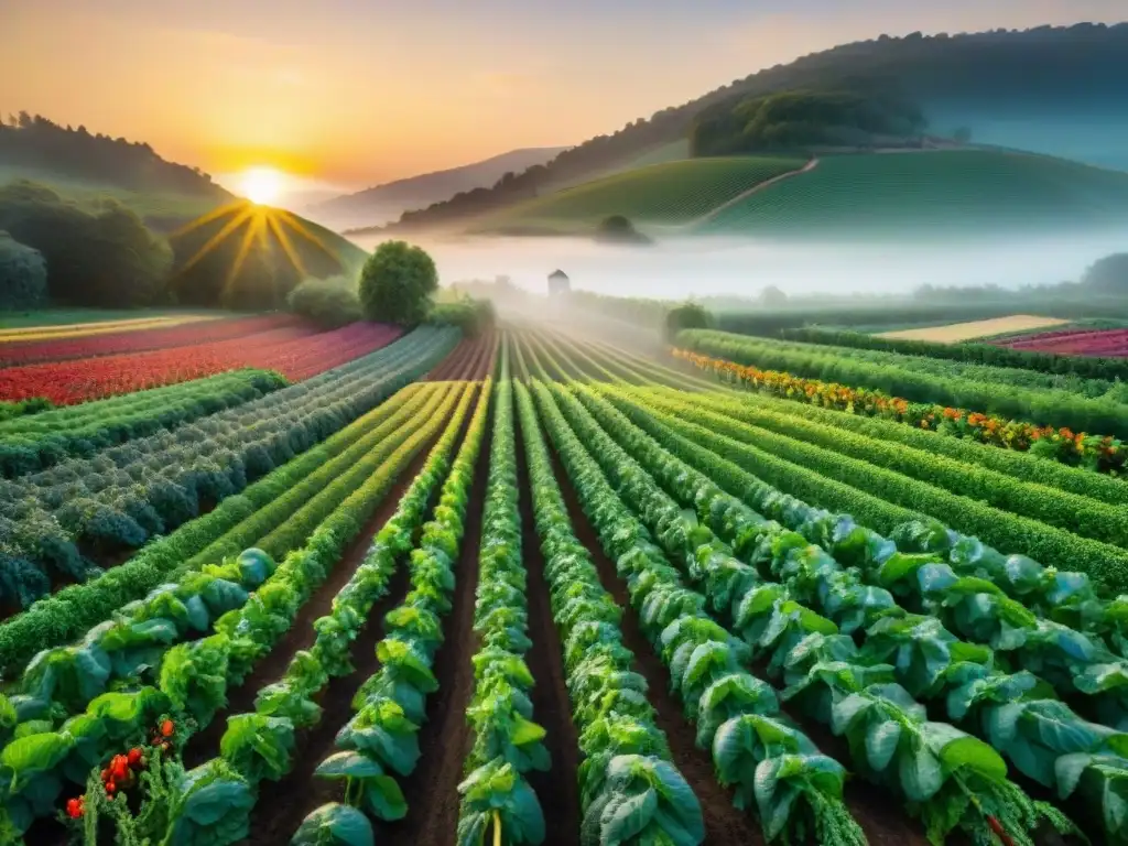 Una granja orgánica sin gluten, colorida y vibrante, con productos beneficiosos