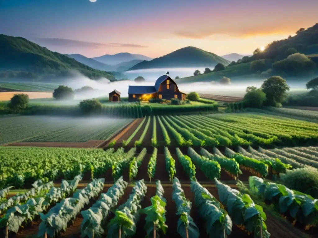 Una granja orgánica sin gluten iluminada por la luna, invita al sueño y la tranquilidad