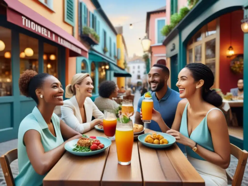 Un grupo de amigos disfruta de una comida sin gluten en un café al aire libre