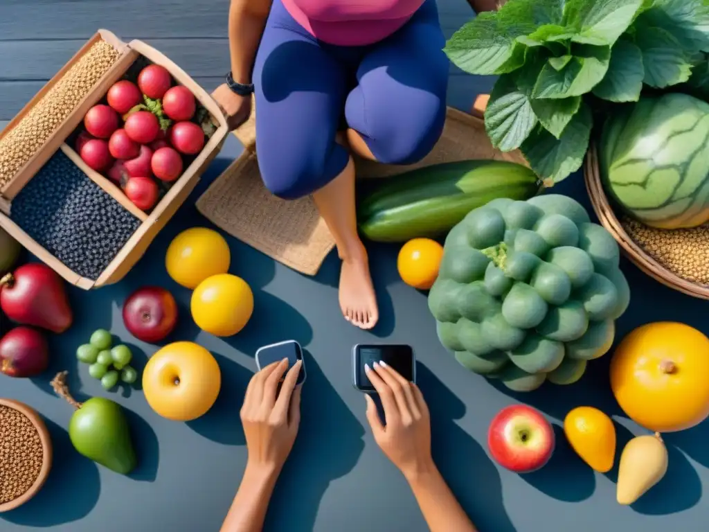 Un grupo diverso disfruta de actividades al aire libre con comida saludable sin gluten