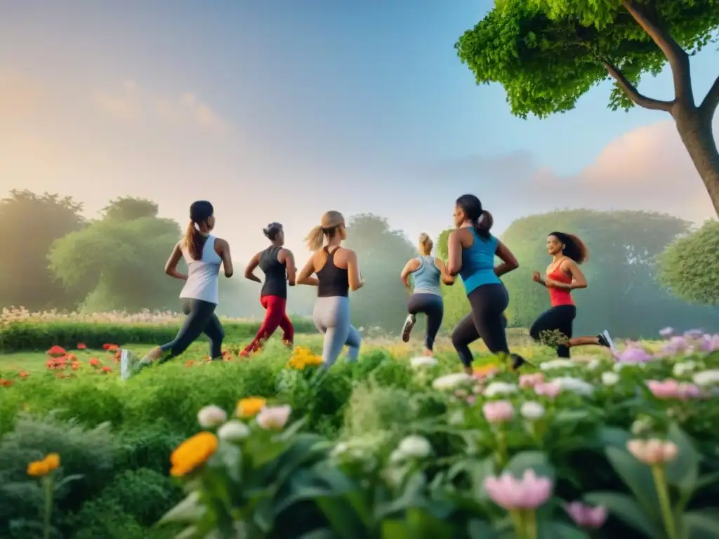 Grupo diverso disfruta de actividades al aire libre en un parque verde y soleado