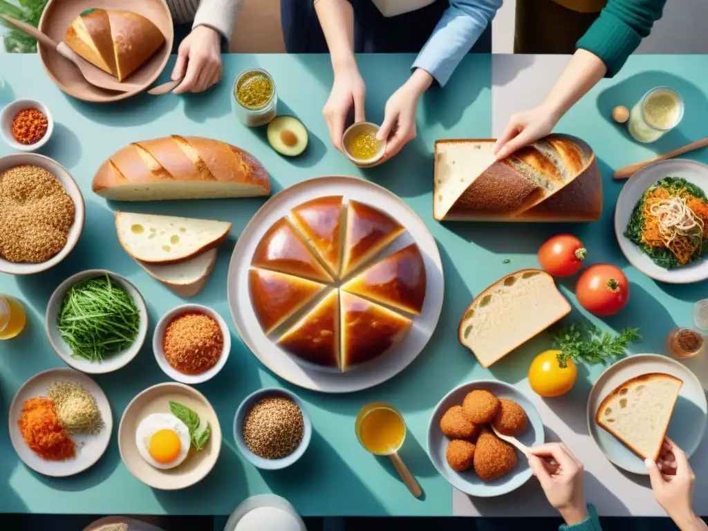 Reunión alegre con alimentos fermentados sin gluten Grupo diverso disfruta de alimentos fermentados sin gluten