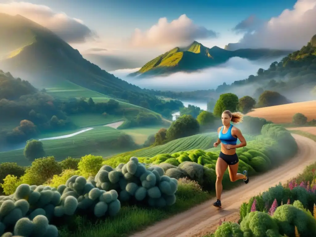 Atletas entrenando con dieta sin gluten en la naturaleza Un grupo diverso de atletas se entrena intensamente, consumiendo alimentos sin gluten