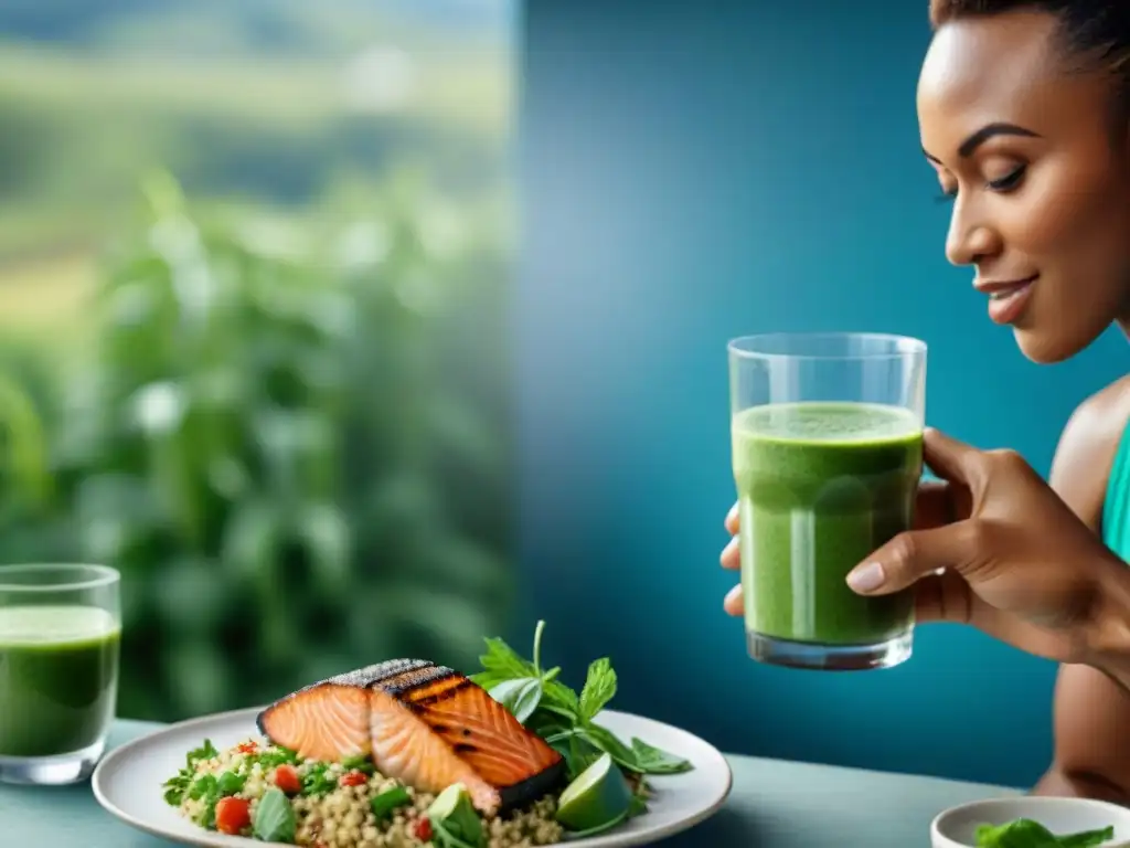 Un grupo diverso de atletas disfruta de una comida sin gluten juntos, mostrando los beneficios de esta dieta para atletas