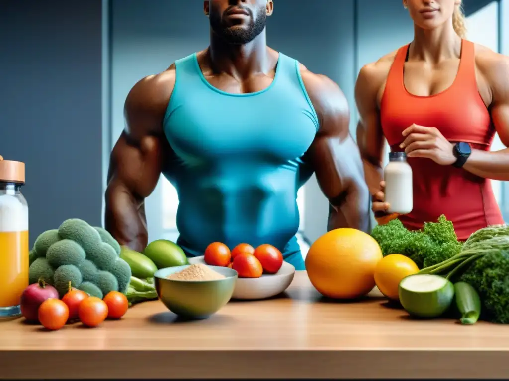 Atletas Élite Disfrutan Comida Posentreno Sin Gluten Un grupo diverso de atletas de élite disfrutan juntos de una comida post-entrenamiento sin gluten en una cocina moderna