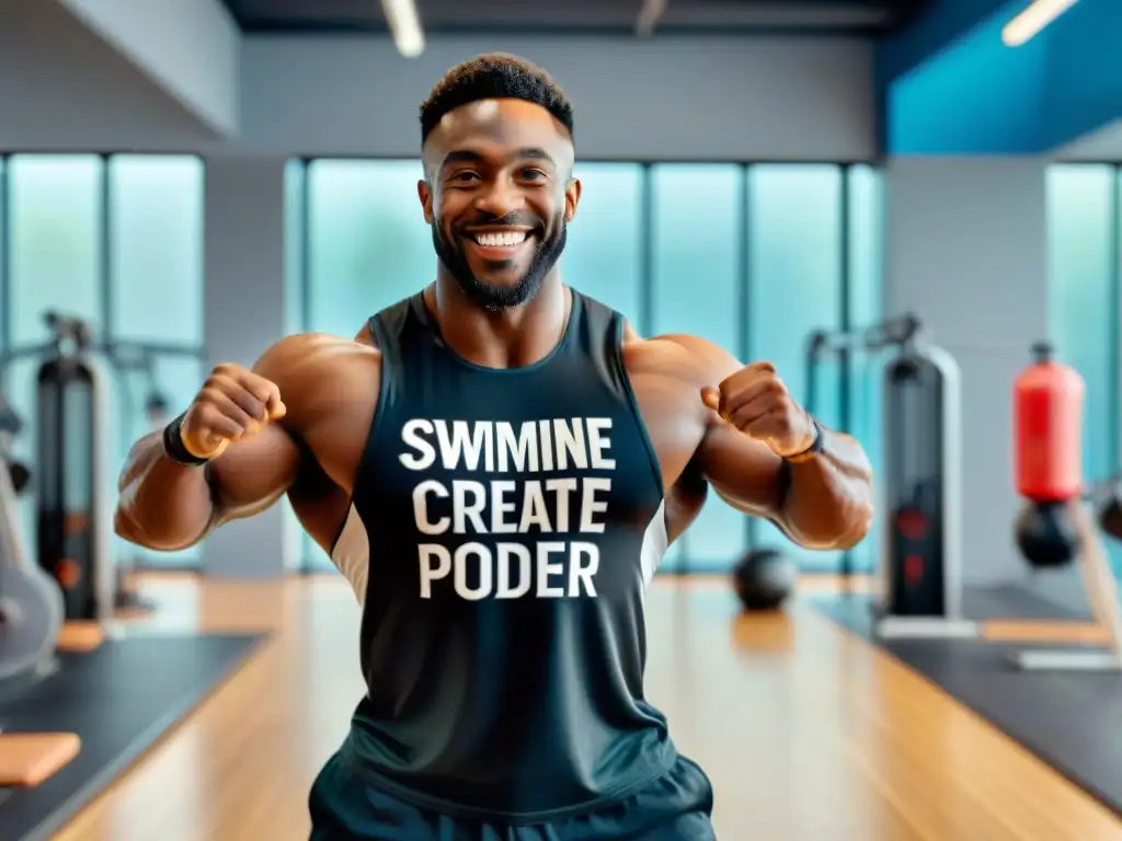 Un grupo diverso de atletas sonriendo y chocando los cinco en un gimnasio, cada uno con creatina sin gluten