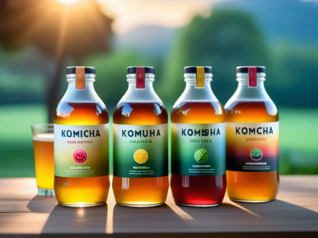 Un grupo diverso de atletas disfruta kombucha sin gluten en el parque al atardecer