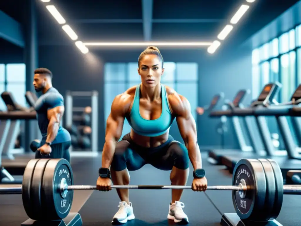 Un grupo diverso de atletas se esfuerza en un moderno gimnasio