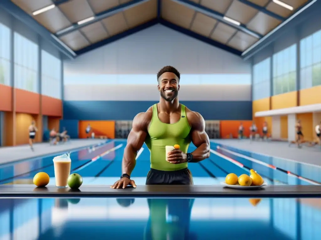 Un grupo diverso de atletas disfruta snacks sin gluten juntos tras entrenar en instalaciones deportivas