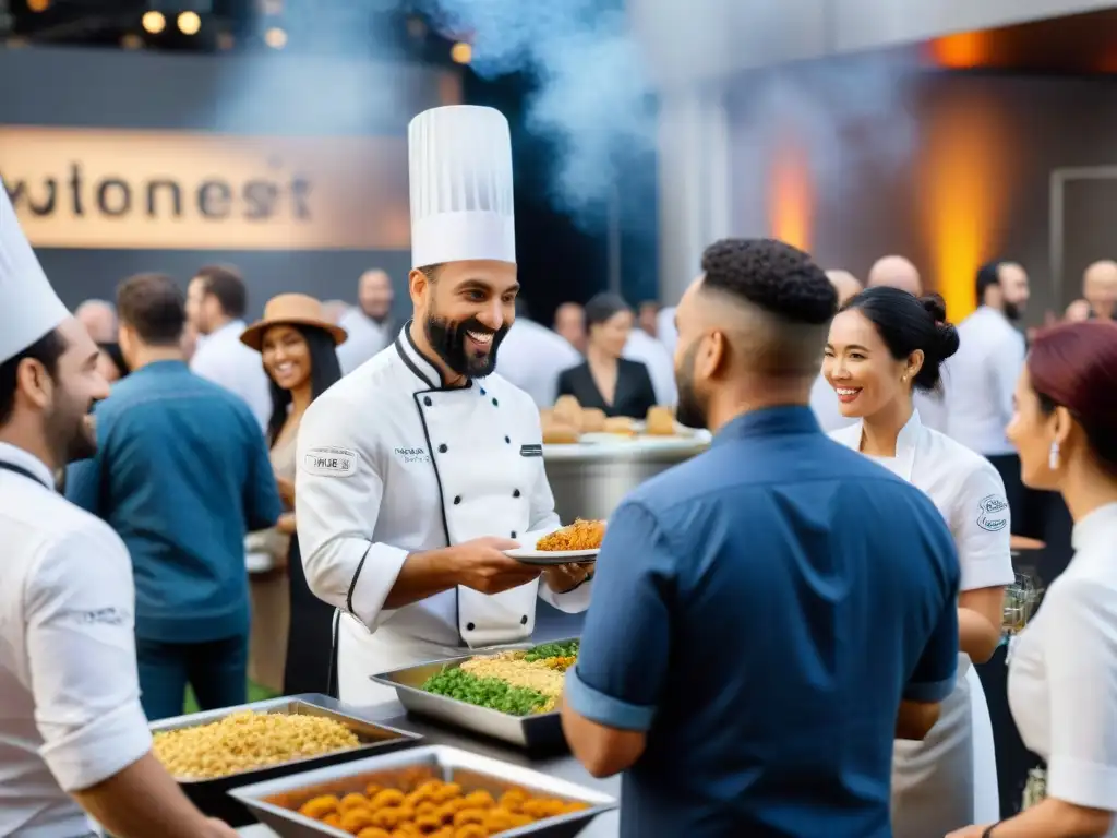 Grupo diverso de chefs y entusiastas gastronómicos en evento de networking gastronómico sin gluten