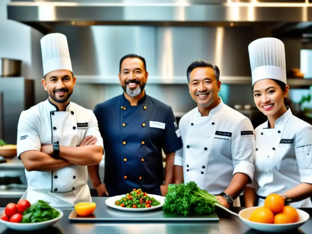 Un grupo diverso de chefs colabora con pasión en una cocina sin gluten innovadora