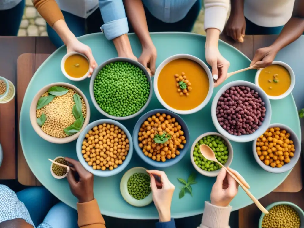 Un grupo diverso comparte una comida alegre con legumbres en dieta sin gluten