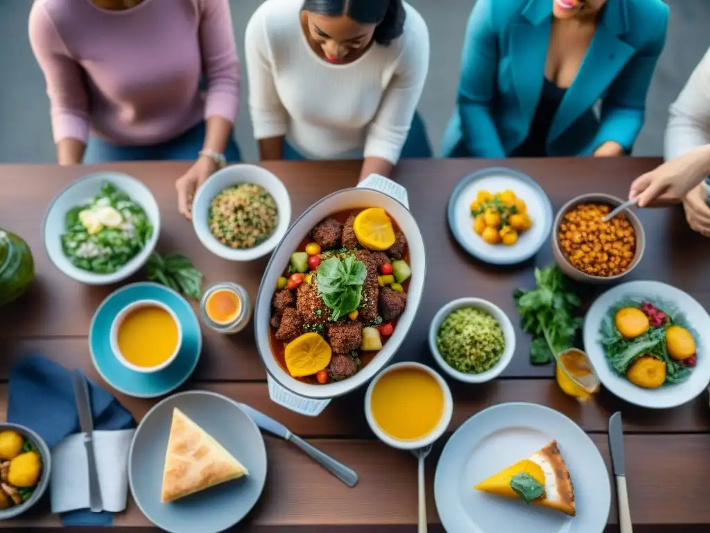 Grupo diverso disfrutando de comida sin alérgenos, mostrando manejo efectivo de alergias alimentarias múltiples