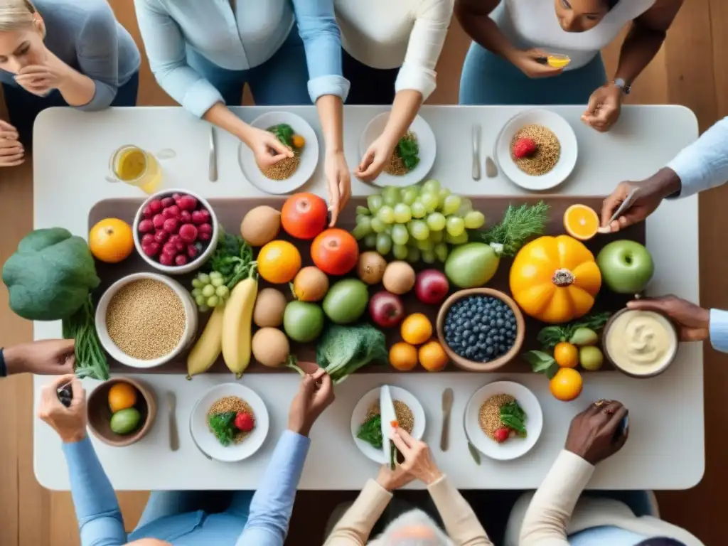 Grupo diverso disfruta comida sin gluten en ambiente cálido