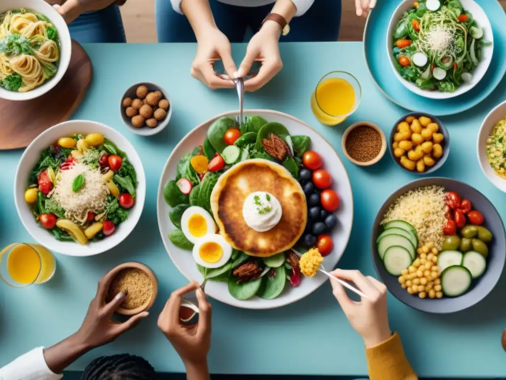 Un grupo diverso disfruta de una comida sin gluten, mostrando la alegría y conexión en la gestión de alergias alimentarias sin gluten