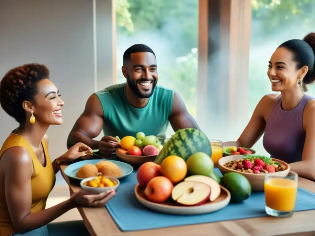 Un grupo diverso disfruta de una comida sin gluten, mostrando apoyo y comunidad