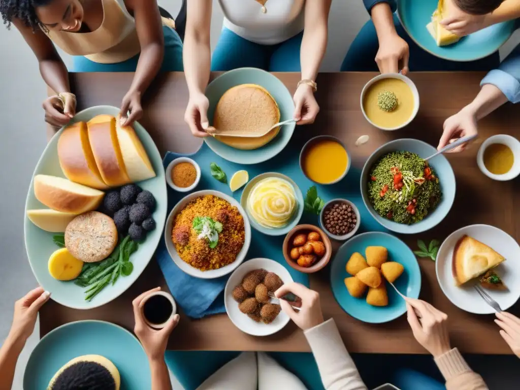 Grupo diverso disfrutando de una comida sin gluten en un ambiente cálido y acogedor