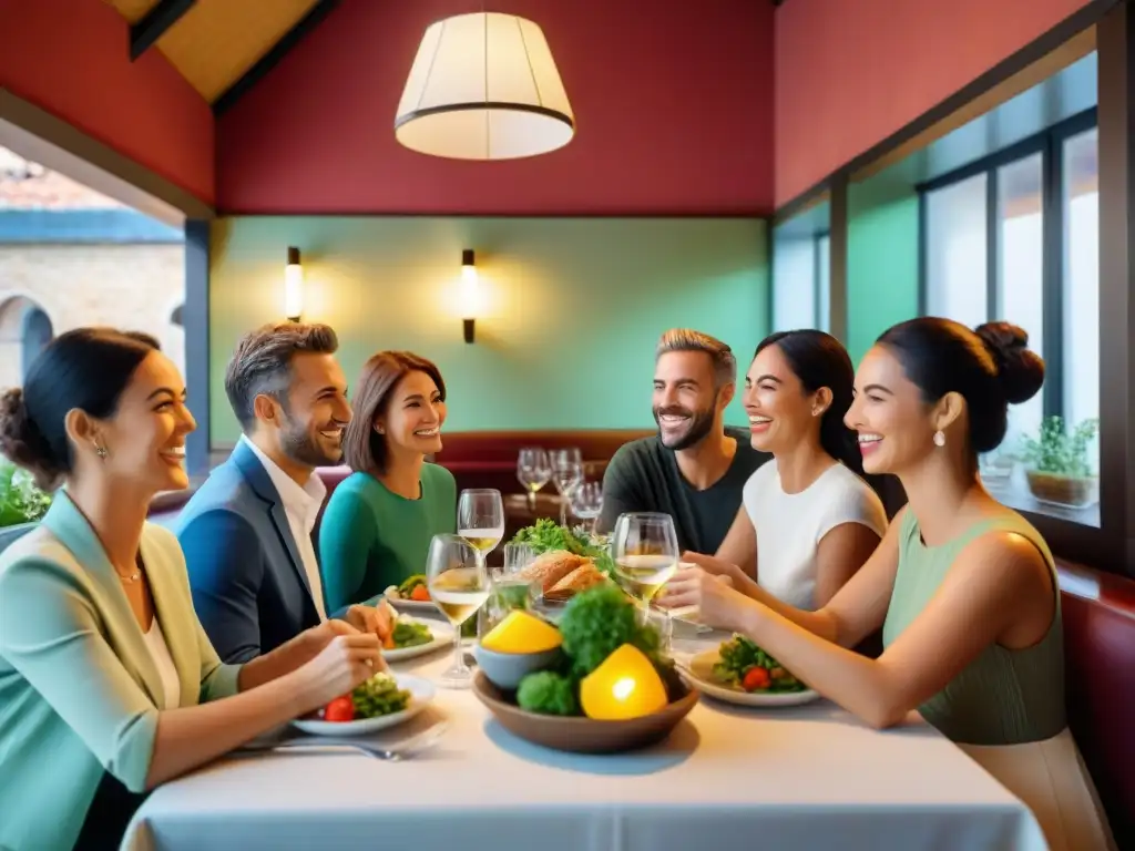 Un grupo diverso disfruta de una comida sin gluten en un restaurante encantador en Santander