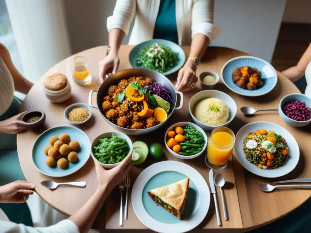 Un grupo diverso disfruta de una comida sin gluten en una mesa festiva