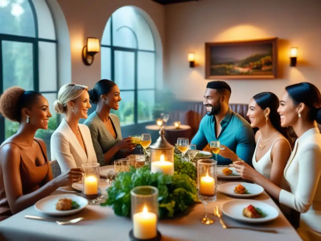 Un grupo diverso disfruta de una comida en un restaurante acogedor con deliciosos platillos sin gluten