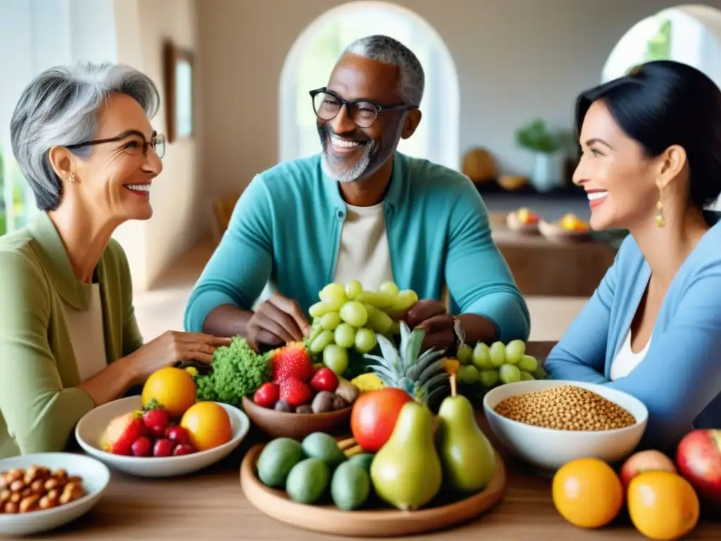 Un grupo diverso disfruta de una comida saludable, rica en vitaminas y sin gluten