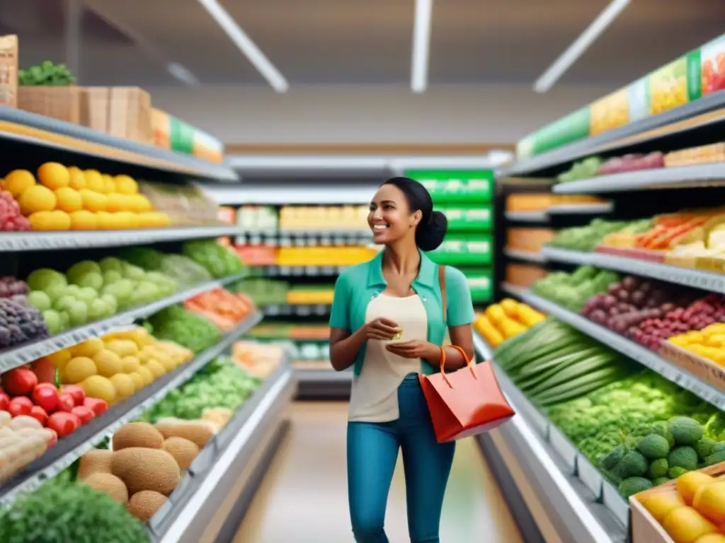 Grupo diverso disfruta compras de productos sin gluten en tienda bien iluminada y moderna