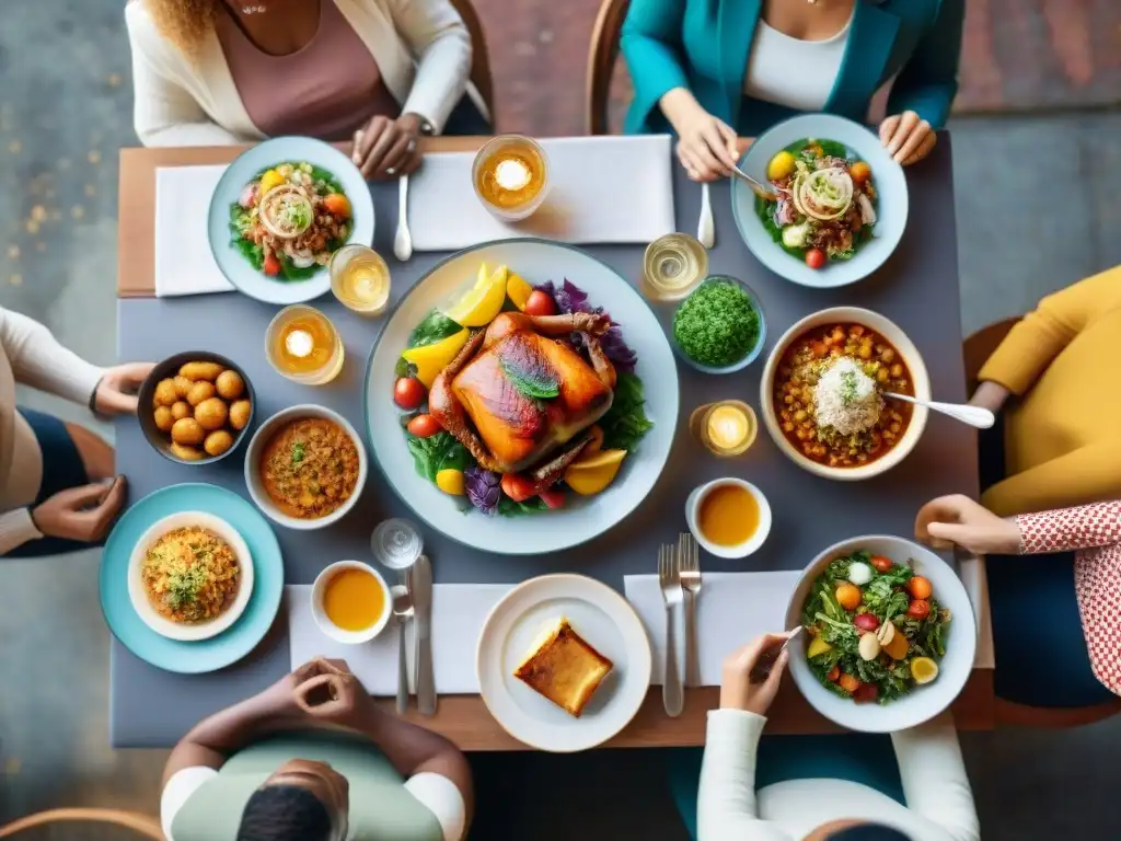 Un grupo diverso disfruta de una deliciosa comida sin gluten en un restaurante