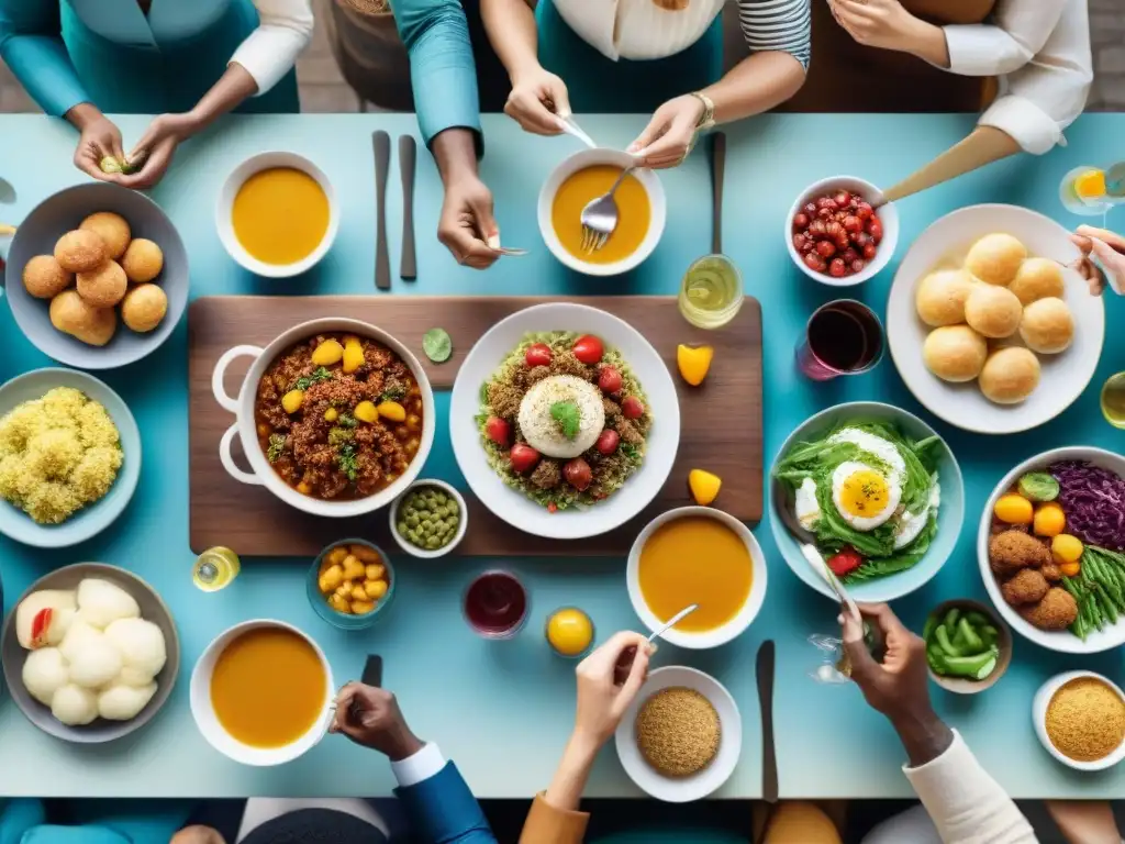 Un grupo diverso disfrutando una deliciosa comida sin gluten en una mesa bellamente decorada