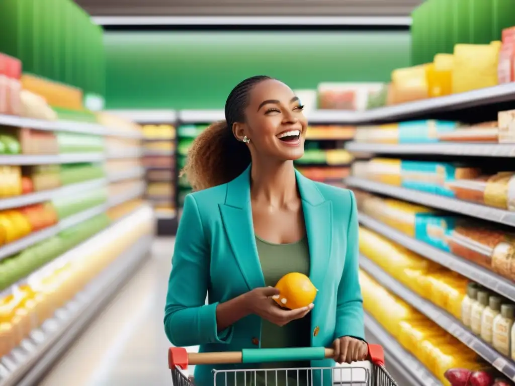 Grupo diverso feliz comprando en tienda de alimentos sin gluten con ofertas productos sin gluten