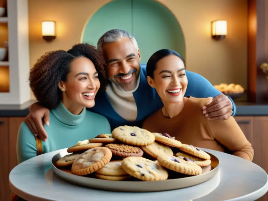 Grupo diverso disfruta galletas sin gluten en cocina acogedora - Galletas sin gluten análisis completo