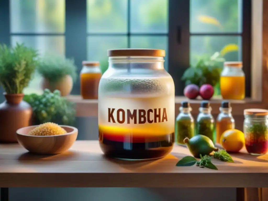 Un grupo diverso disfruta de la fermentación de kombucha en un entorno acogedor y creativo